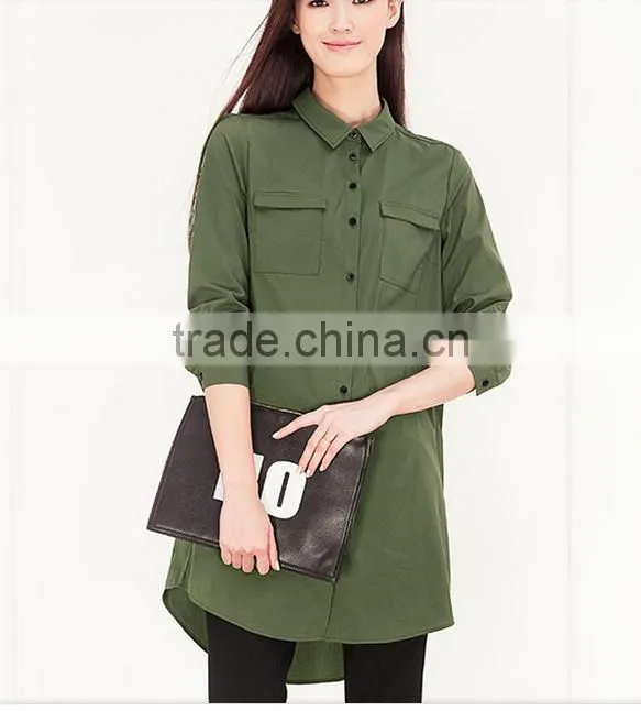 New design cotton long women shirt WMS011