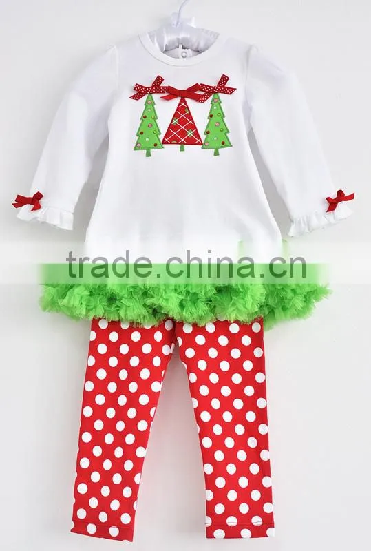 Christmas hot sale latest design Xmas tree applique girl outfit