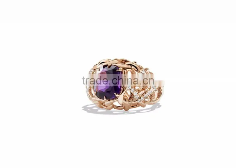 Big Gemstone With CZ Studded Gold Plated Unique Designer RIng