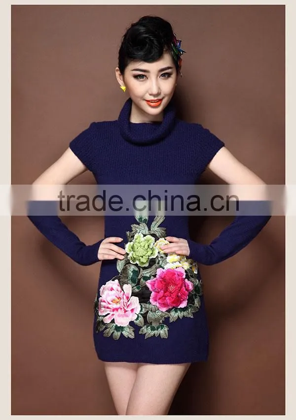 2015 new design sexy embroidery knitted cheongsam