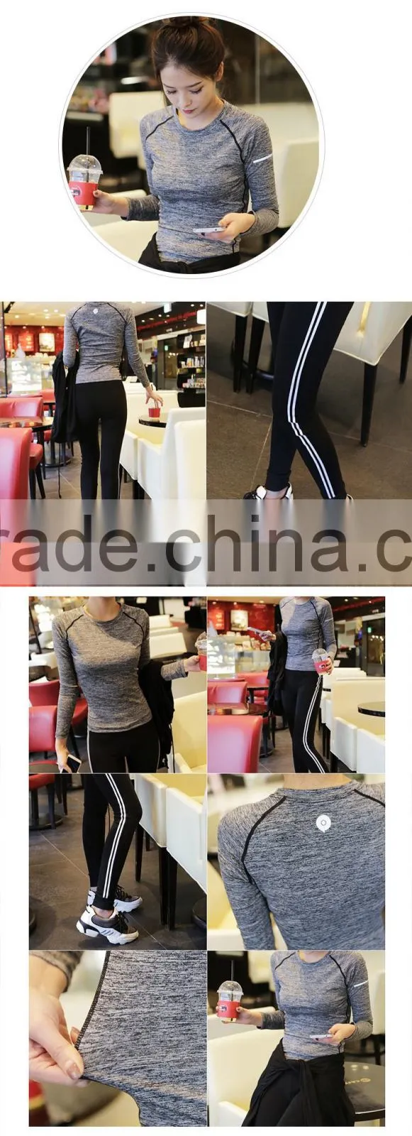 Hot High Quality Women Sports Long Shirt & Legging Pants Running Fitness Yoga Wear Wholesale