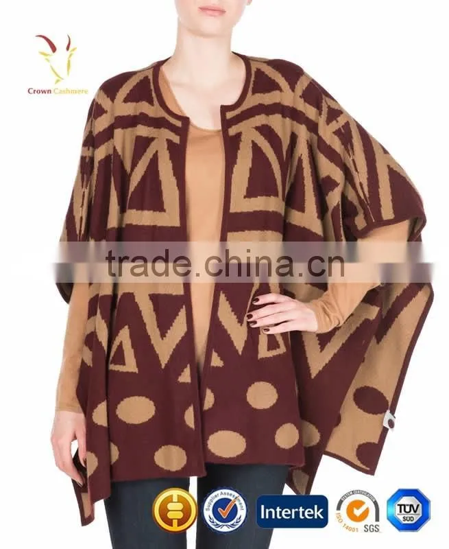 Cardigan Style Lady Custom Intarsia Wool Poncho Sweater
