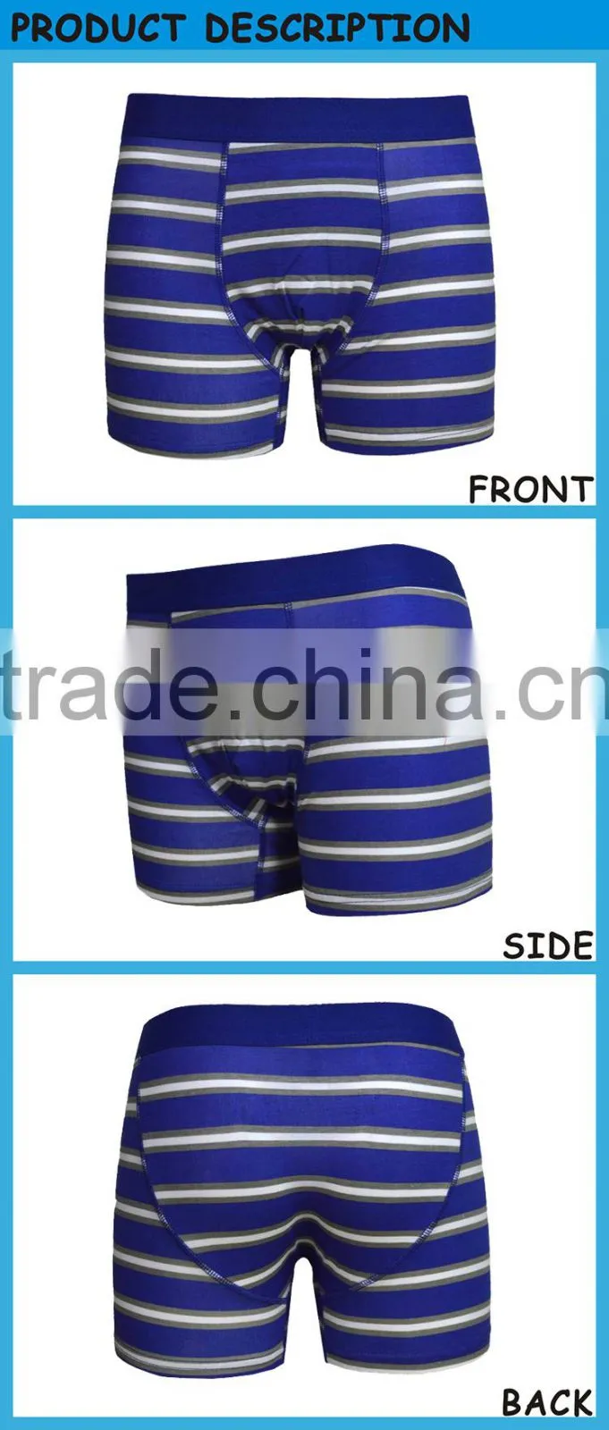 Sexy New Designed Men Cotton Fabric Shorts Boxers with Stripes Underwear for Man