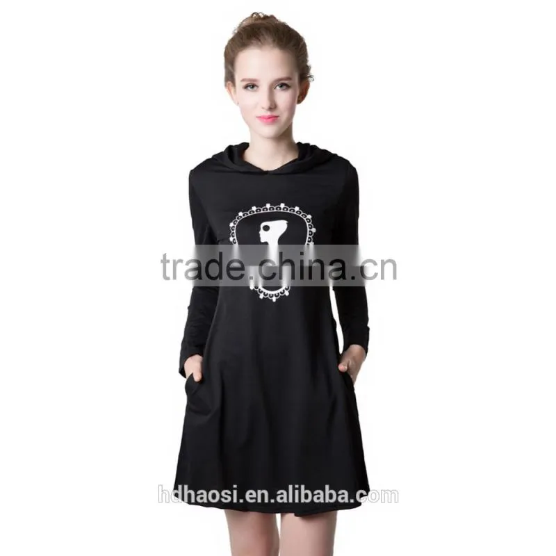 2016 Hotsale New fashion hooded mini dress, Womens Winter Dress with Long Sleeve Pockets design