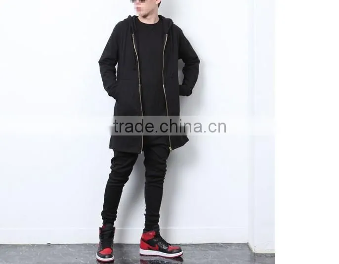 Long Black/White Side Zipper Man Hiphop Sweatshirt big and tall Hoodies