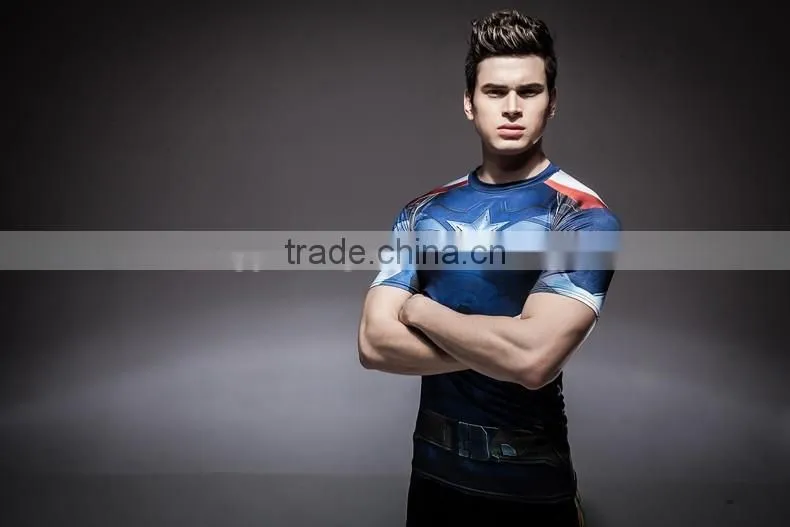 Mens heat transfer printing quick-dry gym shirt men fitness wear