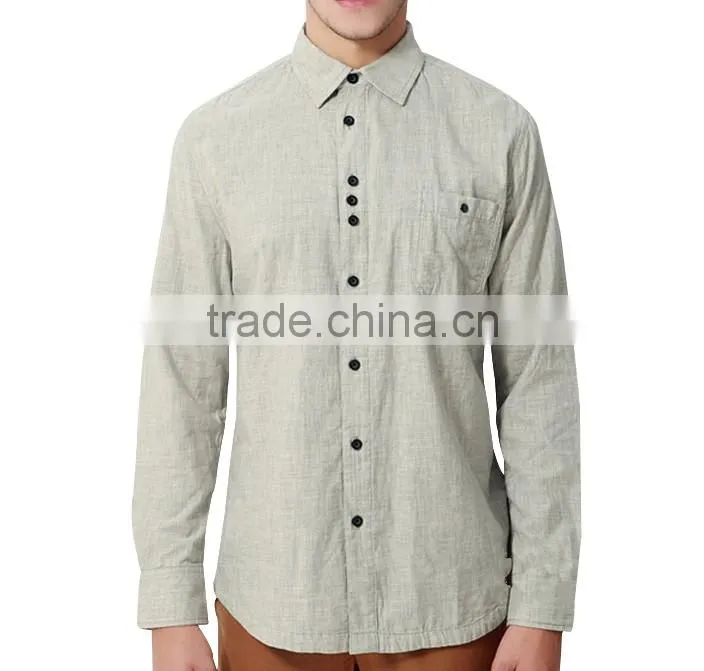 new men's linen cotton long sleeve dress shirt with one pocket