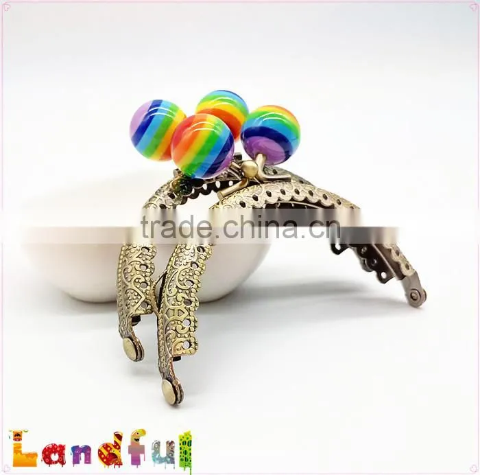 8.5cm Antique Brass Curved Candy Color Bead Sewing Metal Coin Purse Frame