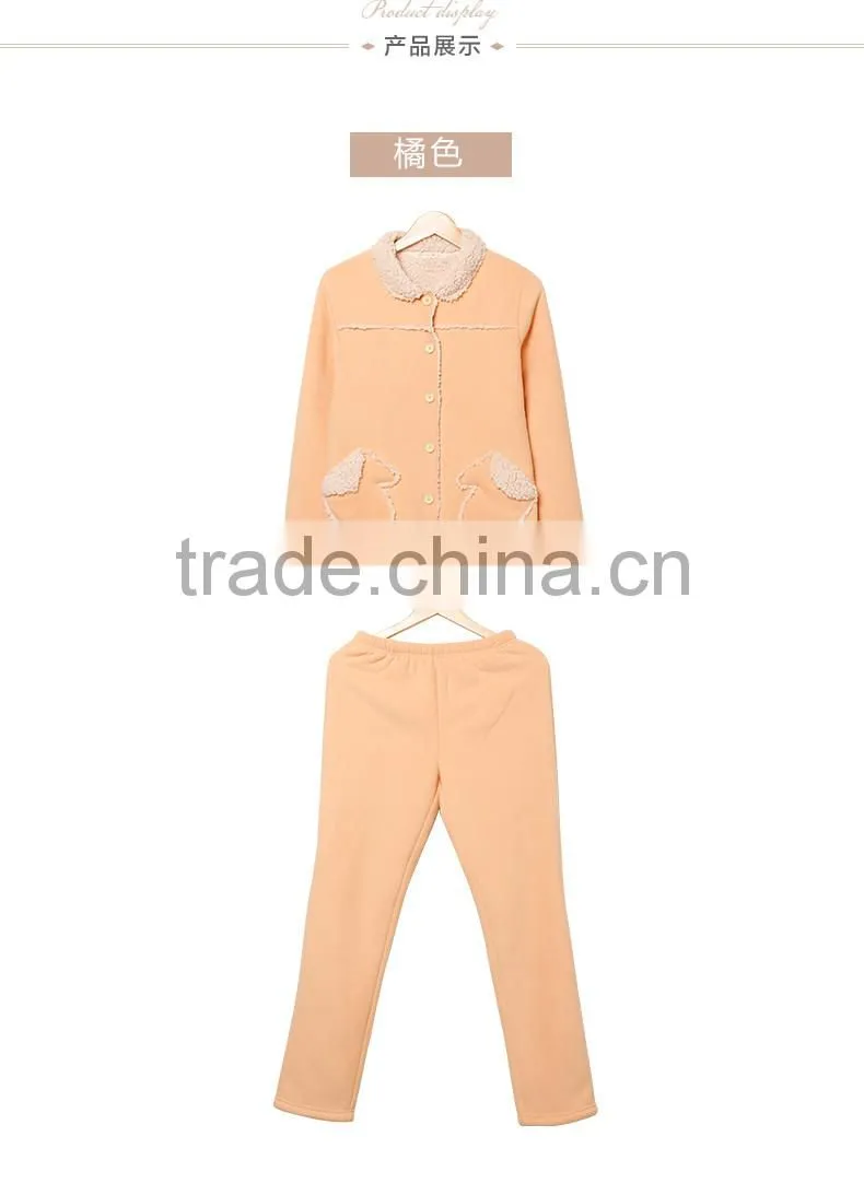 Functional service Qianxiu long sleeve winter fleece ladies nighty