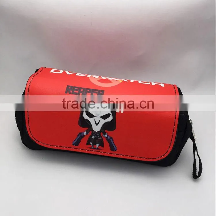 Hot sale overwatch anime cartoon fancy pu pencil bag for students