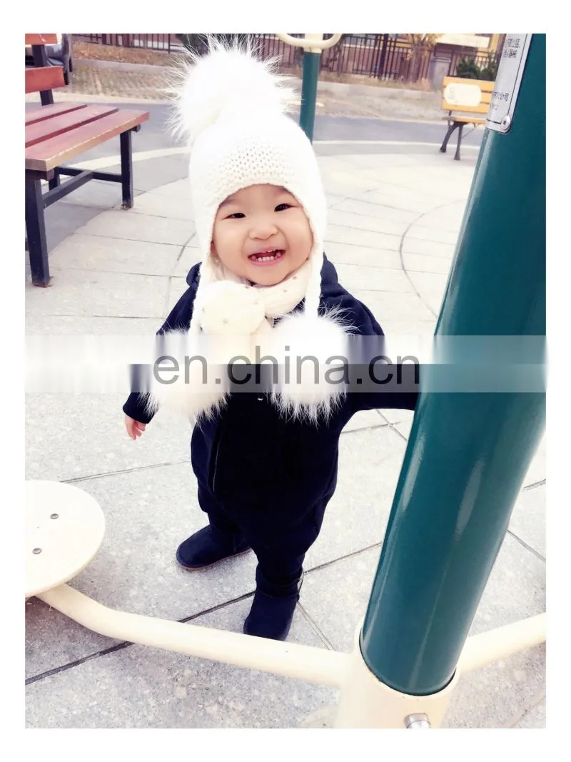 Kids Winter Knitted Hats Children Three Fur Pom Poms Hat Baby Hat With Hair