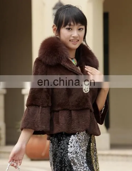 korean version rabbit fur coat with fox fur collar