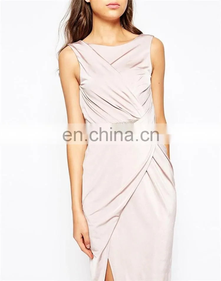Latest women clothing Low v-back sleeveless bodycon dress with embellished waist