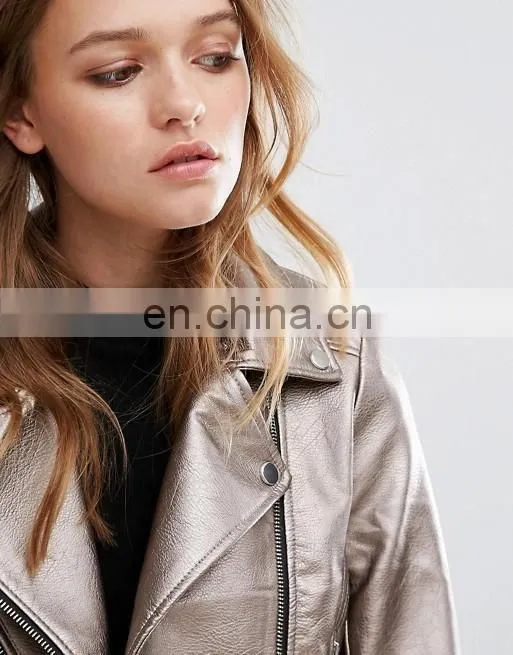 2017 Fashion factory price ladies jacket women clothing pu/polyester leather jacket