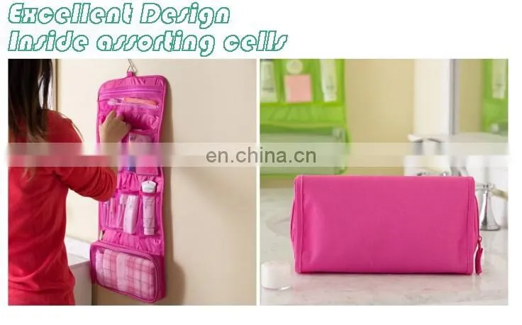 Canvas Wash Bag Foldable Organizer Multi-functional Hanging up Cosmetic Bag