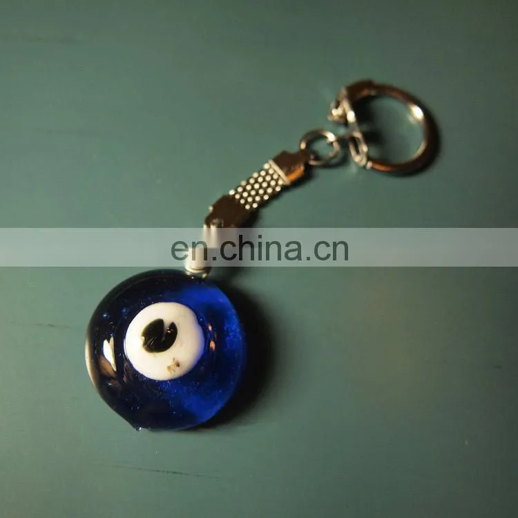 Trendy Turiksh evil eye key chain with bule glass beads in gold tone key ring
