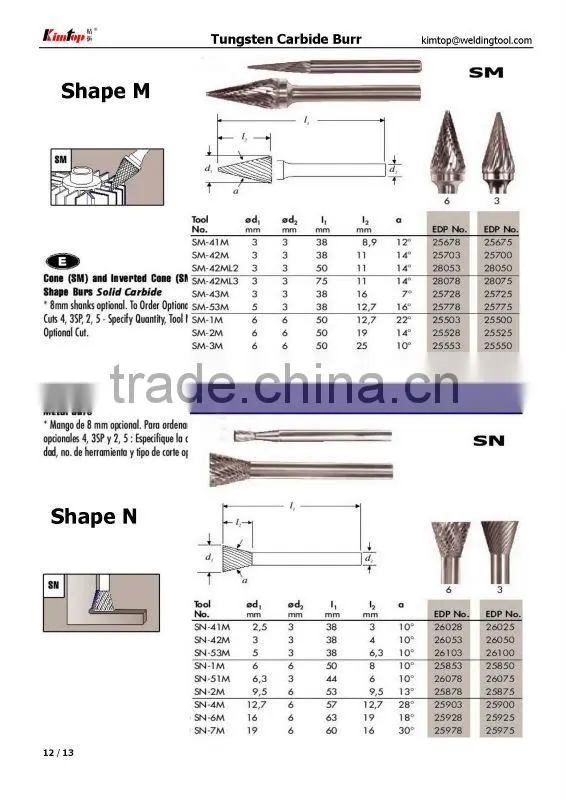 Tungsten Carbide Rotary Burrs of the All Shape