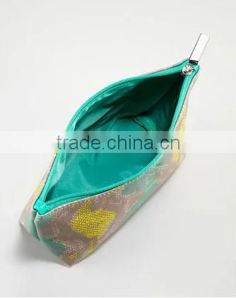 Colorful snake-print coated canvas cosmetic bag with gunmetal hardware