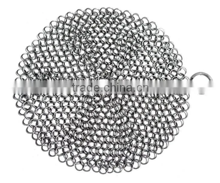 2016 New Cast Iron Cookware, Cast Iron Cleaner Skillet Chainmail Scrubber Premium 316 Stainless Steel 7in Round