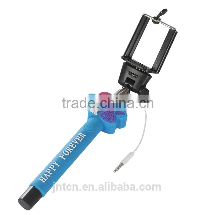 Cute Cartoon Wire selfie stick ,OEM phone holder selfie stick with wire QC24