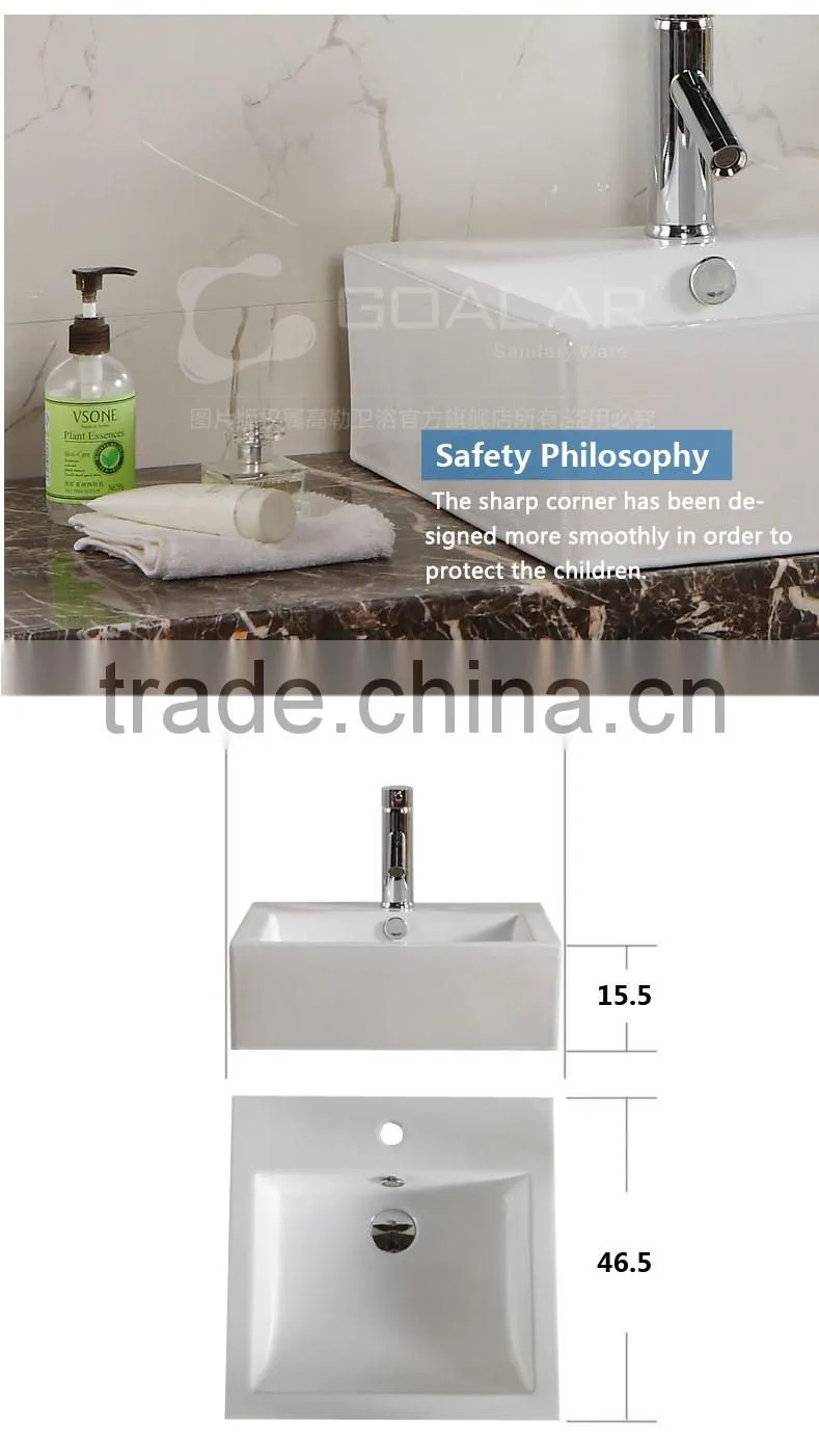 One faucet hole smooth corner square ceramic art basin