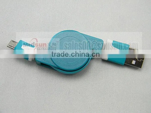 Retractable Dual Color USB Data Noodle Cable For Micro 5 Pin