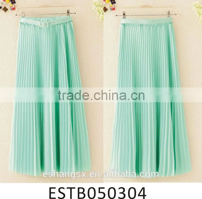 Ladies chiffon long pure color green skirts