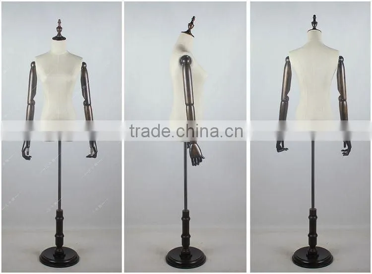wood arms torso female mannequin with wood base