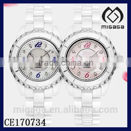 rhinestone bezel quartz watch ceramic strap*fashion quartz ceramic watch