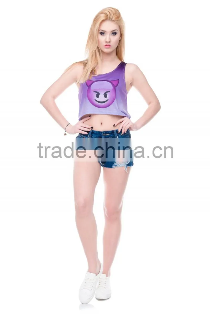 2016 New Fashion Women Clothing Digital Print Custom Womens Crop Top Wholesale