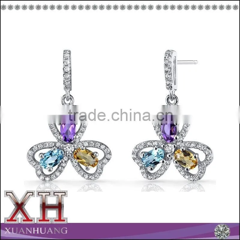 Hot Sale Sterling Silver Amethyst Aquamarine Champange Earrings
