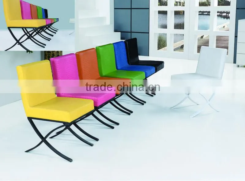 colorful leather X frame dining chair
