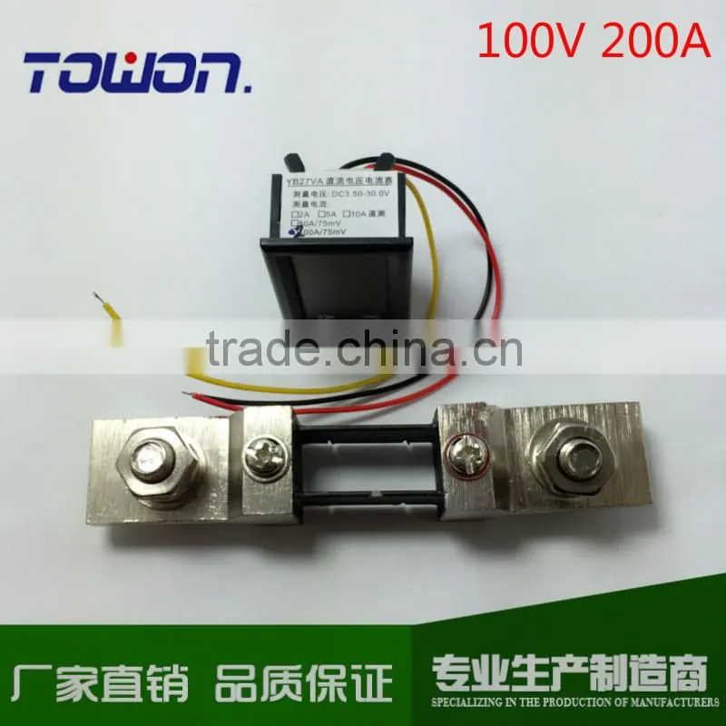 Mini 2in1 0.28" DC 0-100V/200A Red Blue LED Voltage Current Monitor Meter YB27-VA Voltmeter Amperemeter With Resistive Shunt
