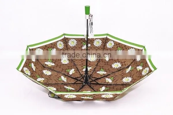 Hot sell 3 folding umbrella ,made of pongee fabric with auto open handle