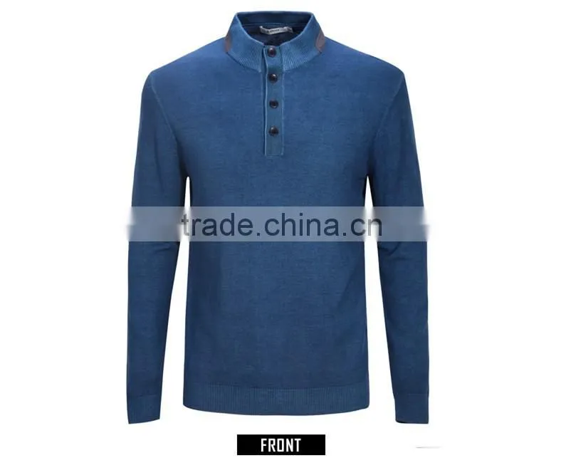 A quarter of the button design leisure men sweater blue collar and easy clothing