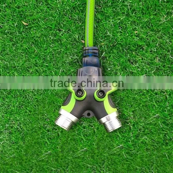 3/4" colorful lawn and garden tools two way hose connector Y valve with On/Off coupling valves