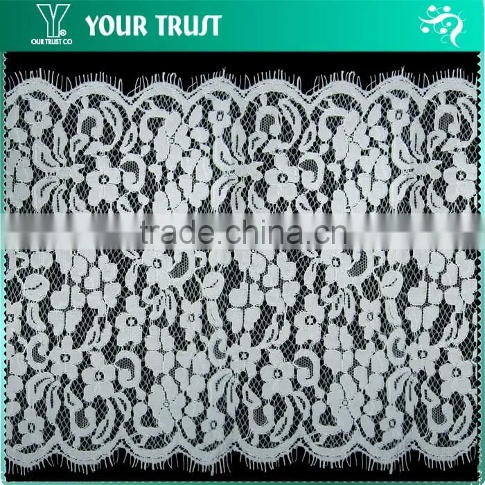 Width 13.3 Centimeter White Chantilly Eyelash Woven Swiss Trim French Lace