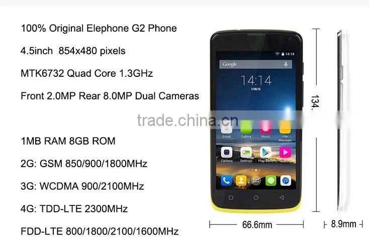 Original elephone G2 MT6732M 1GB+8GB Andriod5.0 Bluetooth 4.0 2.5G/5G WIFI