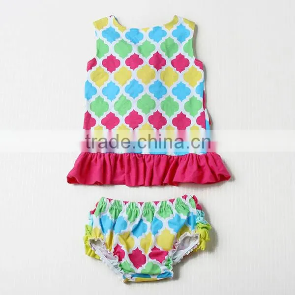 Fashion design summer cotton chevron swing top set with bloomer for kids