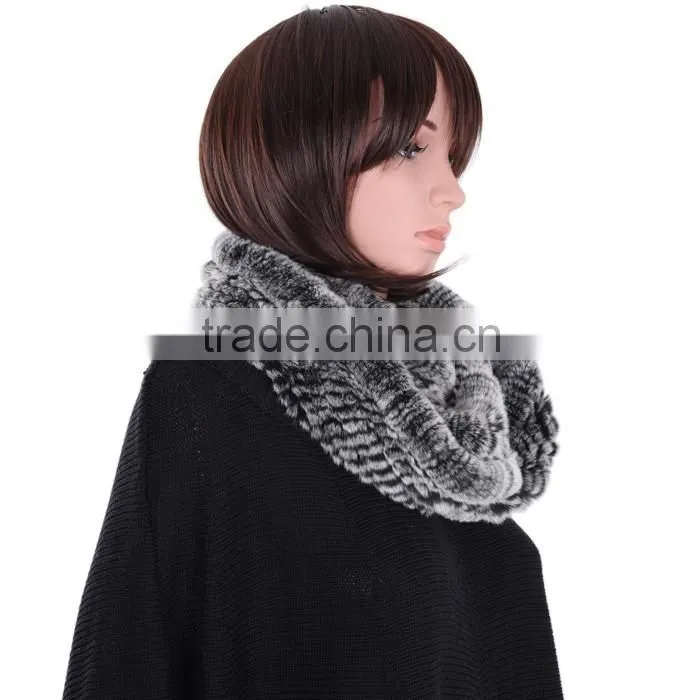 Rex rabbit knitted fur scarf winter fur scarf hand knit fur scarf KZ160045