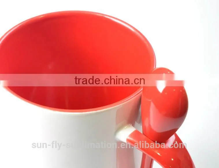 11oz Sublimation spoon mug/ Colorful mug for promotion/ Ceramic Mug set/ Mug with spoon