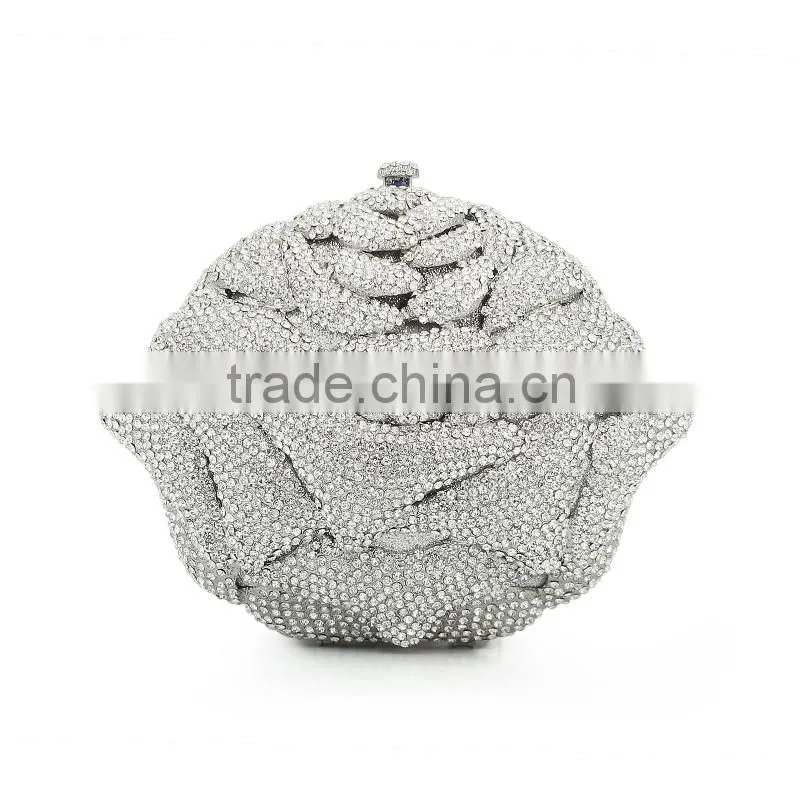 3D flower hard shell crystal and crystal bags and clutches (8746A-S)