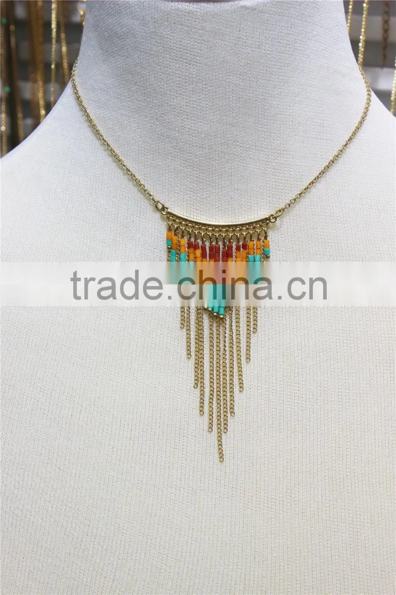 Newest Gold multiraw mix -color seedbead Necklace Short Chain gold Charm pendant necklace 2016 fashion style wholesale