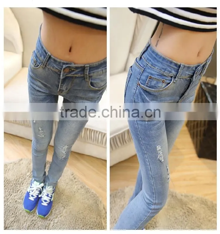 Cultivate one's morality show thin elastic hole in the waist jeans