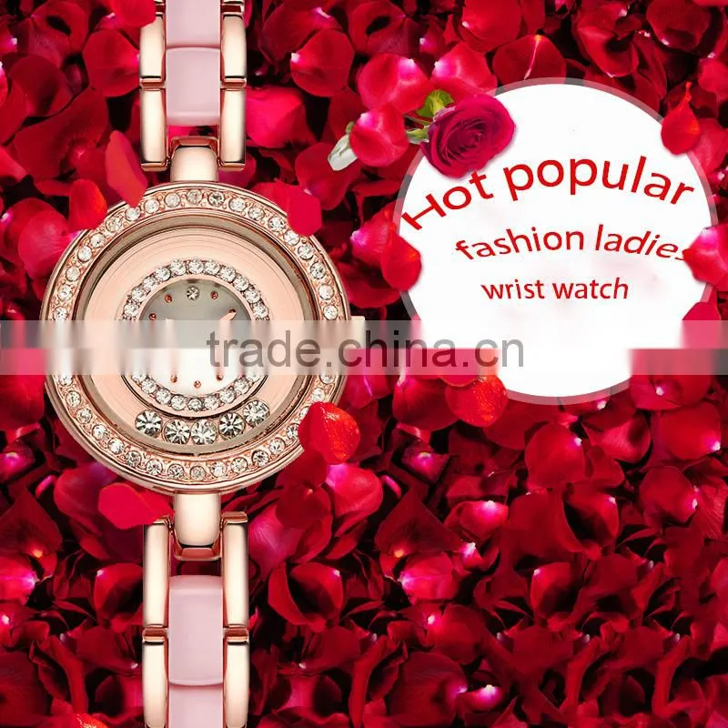High quality alloy and acrylic band shiny diamond fashion bracelet ladies watch