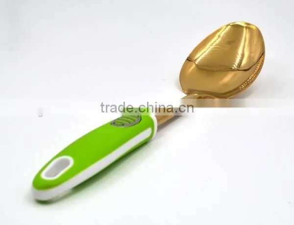 Fashion style New design TPR handle gold plating stainless steel serving spoon