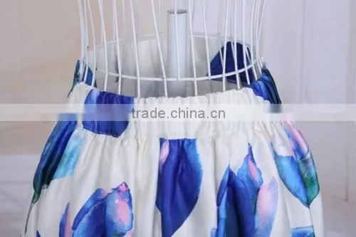 Women Fashion Retro Elegant Elastic High Waist Zipper Flower Print Pleated Midi Skirt