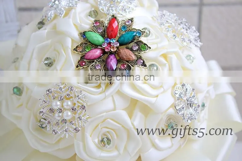 White fabric Wedding Bouquet,Brooch Bouquet for Romantic Wedding