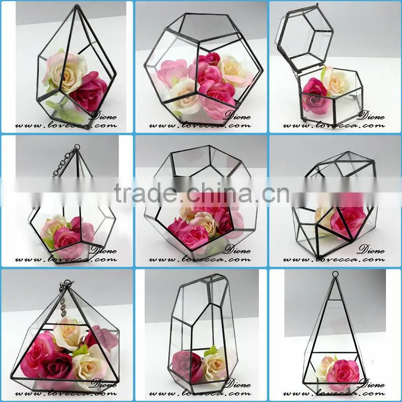 2015 Hot design wholesale indoor plant glass terrarium clear glass geometrical hanging terrarium