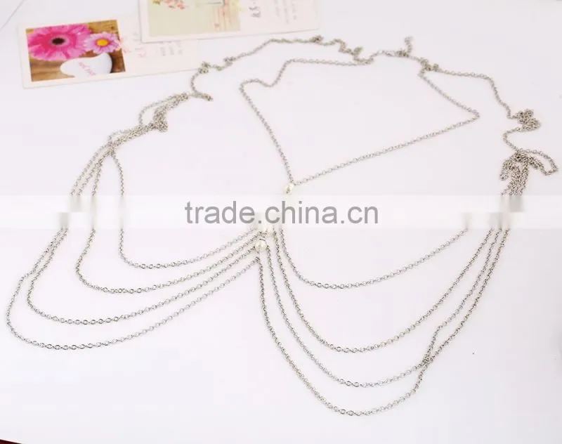 Multilayer tassel pearl sexy waist chain
